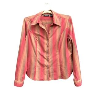 Allison Morgan Shirt Womens Large‎ Pink Orange Striped Button Down Long Sleeve